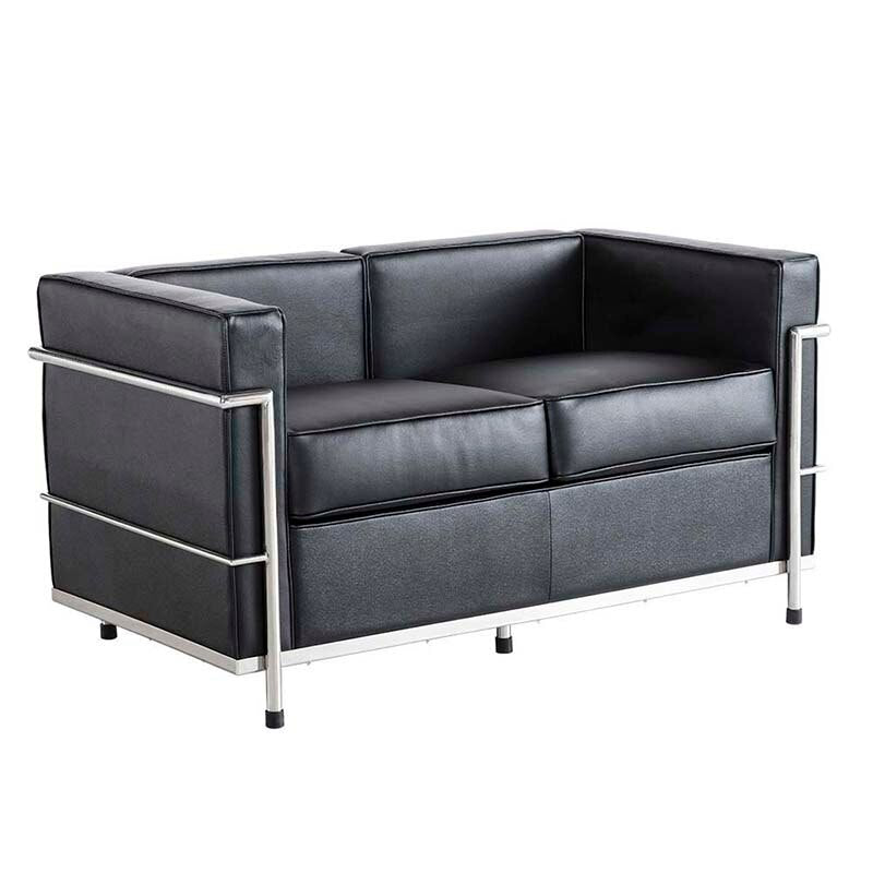 Black Leather Sofa Office Chair Double Seat For Office Furnitures